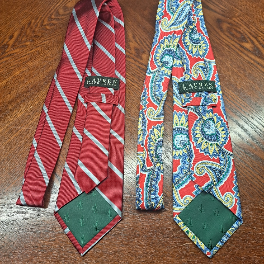 Lauren Ralph Lauren SILK tie, Ties‎ Handmade Red & Gray, Red Yellow Blues
